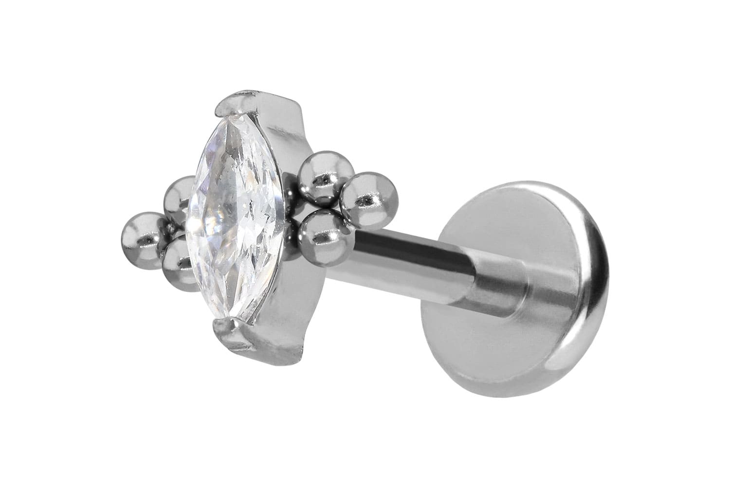 Titan Labret Piercing mit Push Fit KRISTALLTROPFEN + 6 KUGELN